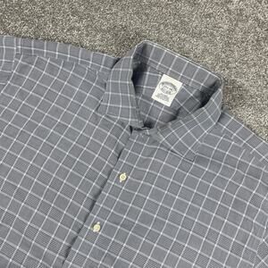 Brooks Brothers Dress Shirt Mens 17.5 34 Houndstooth Non Iron Supima‎ Cotton